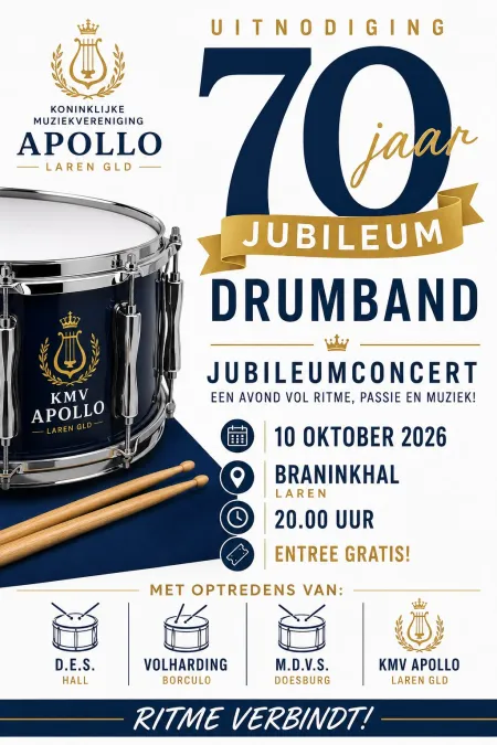 70 Jarig jubileum voor drumband Apollo Laren