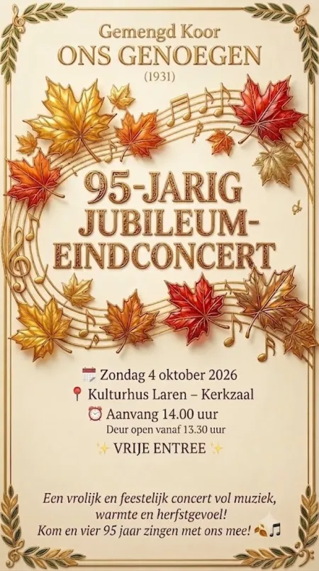 Gemengd Koor Ons Genoegen viert 95 jarig jubileum met feestelijk Jubileum-eindconcert